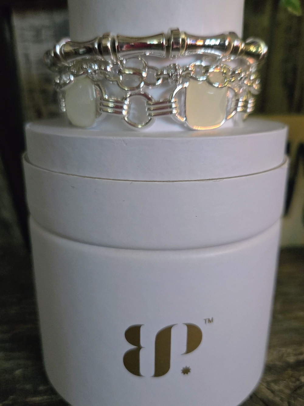 Silver Multi-Row Stretch Bracelet Stack - Brand Not Visible